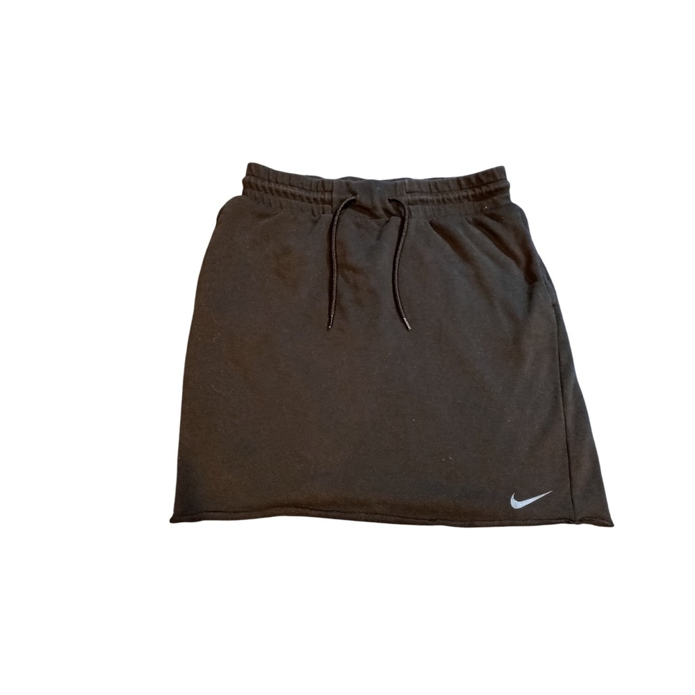 Nike Sportswear Womens Fleece Mini Skirt Black Drawstring Raw Hem Swoosh Size M